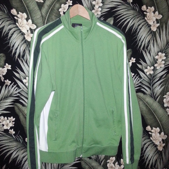 Men's Retro Green Track Jacket Zip Up Sweater XL - Picture 1 of 5